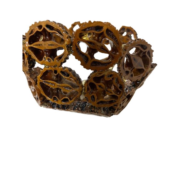 Sliced Black Walnut Basket w/Handle Folk Art Mini Small Hand Made Shell Nut - Picture 10 of 12